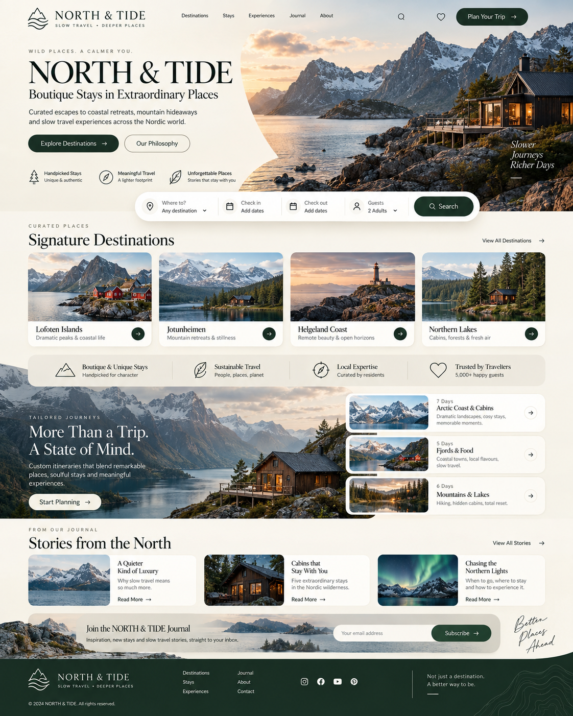 North and Tide full boutique travel website design
