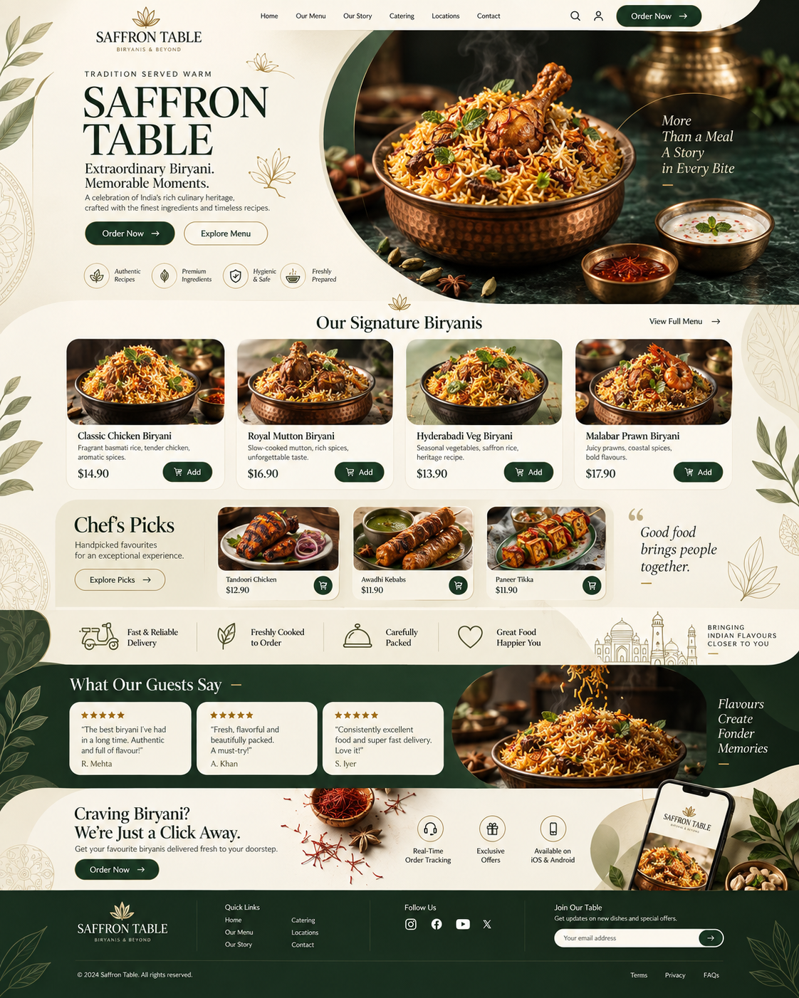 Saffron Table full restaurant delivery website design